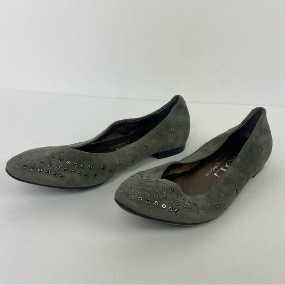 NEW AGL Grey Mist Suede Grommet Flats Pointed Toe Slip On Shoe Nordstrom Minimal - Picture 7 of 11